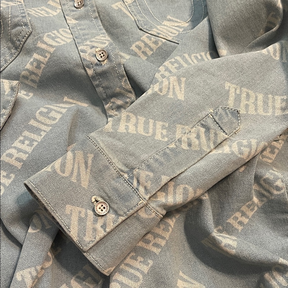 NWT True Religion Denim Logo Blue Shirt Dress - Picture 11 of 16